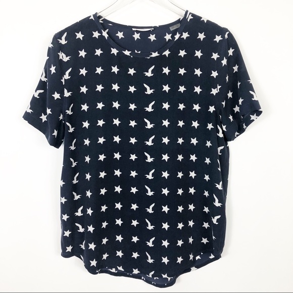 Equipment Tops - Equipment | Silk Short Sleeve Blouse Stars Birds